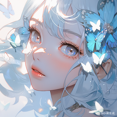 淡蓝色头发的绝美流光女孩