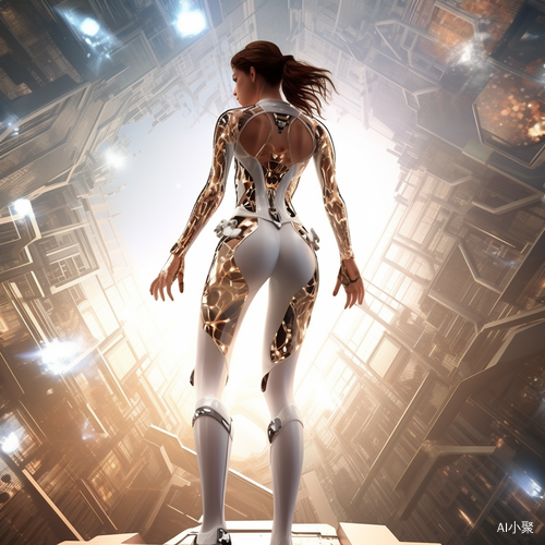 Dreamy Young Woman in Translucid Bodysuit and Futuristic Setting