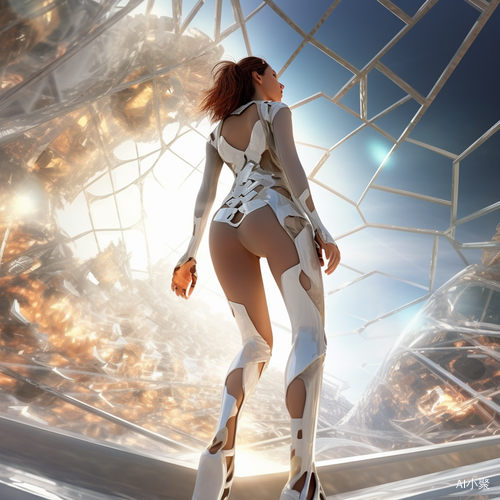 Dreamy Young Woman in Translucid Bodysuit and Futuristic Setting