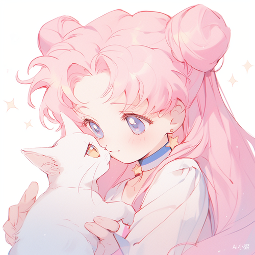 1-Year-Old Sailor Moon and Cat with 1990s Anime Aesthetic