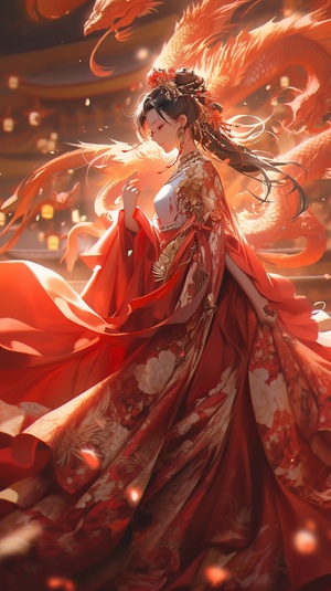 A wedding dress in Chinese style, phoenix crown, animated comic aesthetic style, red and eggplant, transparent and semi-transparent medium, flowing material, lush, pale red and amber, jade plum , blink and the details you have missed , full body photography , big skirt , long tail , dreamlike scene dreamlike color , lightsun ha10 , pixiv , hyperrealism , extreme tension , sparkle , light line tracking , shining , rococo extravagant , dare n't imagine how beautiful it is to the end , 32k uhd , walking on