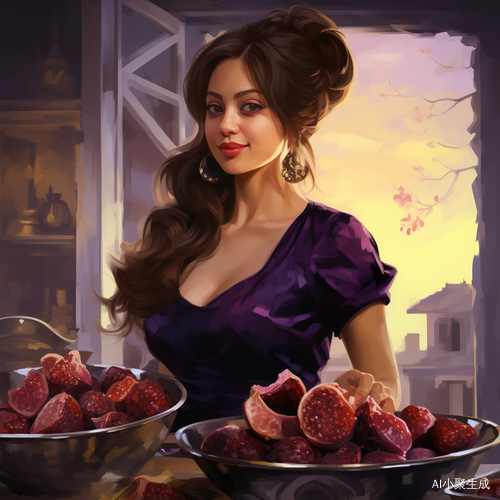 美女手持梅菜扣肉，背景V6.0 AR9:16