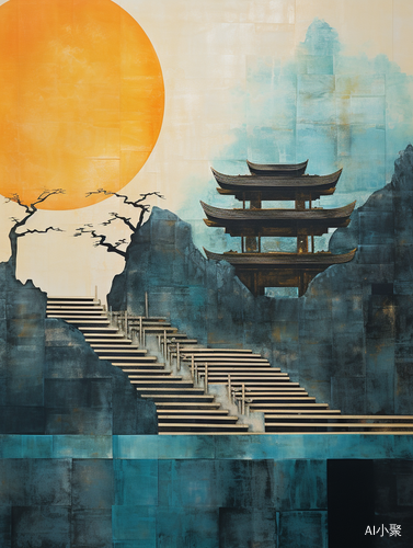 Minimalist Chinese Garden Landscape with Abstract Art Painting