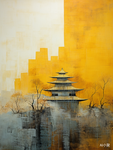 Minimalist Chinese Garden Landscape with Abstract Art Painting