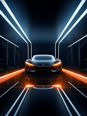 car,futuristic simulated scene with a mirror light frameand a window, in the style of Geometric, minimalist stage designs, Square shapes, ricohr, horizons, open form