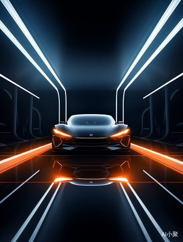 Futuristic Simulated Car Scene with Geometric Minimalist Design