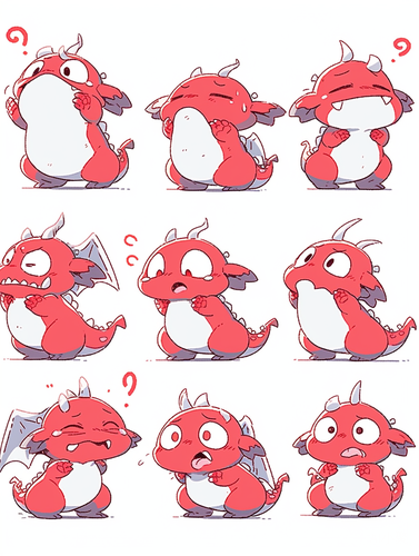 Nine poses and expressions for cute dragon in graffiti style