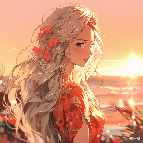 害羞美少女在花海中穿着内衣，长发高瘦俏美吸引着眼球