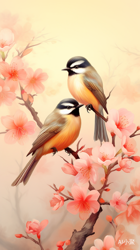 A Stunning Wallpaper: Orioles, Plum Blossoms, and Auspicious Clouds