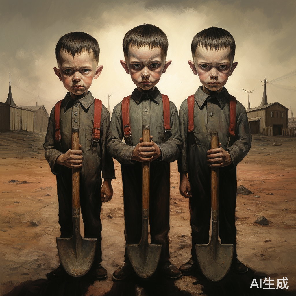 邪恶小男孩持铁铲