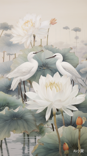 Birds in Lotus: A Romantic, Monumental Painting