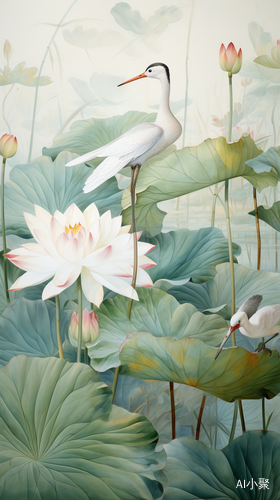 Birds in Lotus: A Romantic, Monumental Painting