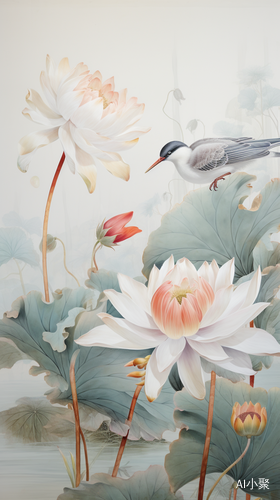 Birds in Lotus: A Romantic, Monumental Painting