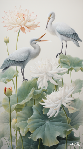 Birds in Lotus: A Romantic, Monumental Painting