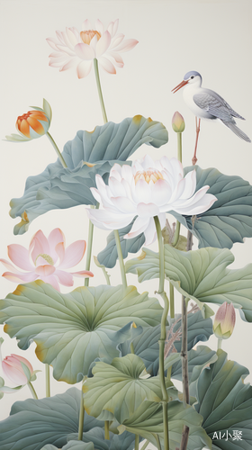 Birds in Lotus: A Romantic, Monumental Painting