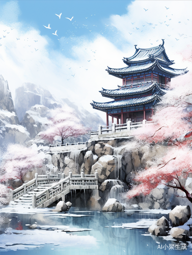 冬日古建水彩画