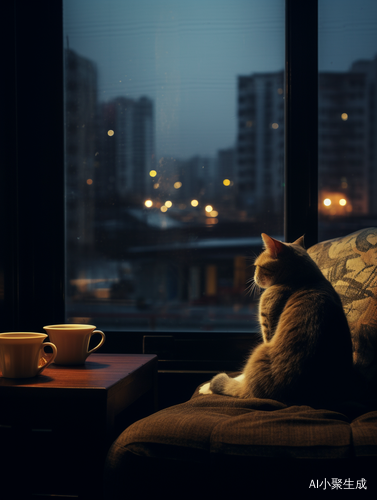 猫咪瞭望夜间阴暗都市风情