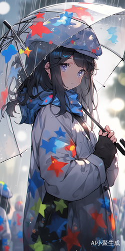 湿透的雨水，她悠然自得地享受着雨后清新的氛围。