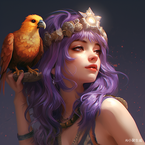 White Girl with Purple Hair and Cute Swallow Doll: Yanjun Cheng Style