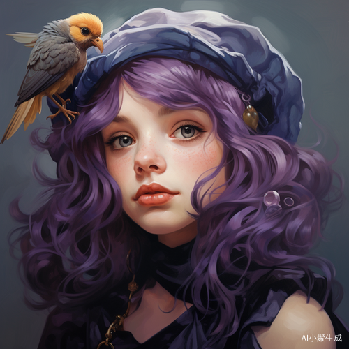 White Girl with Purple Hair and Cute Swallow Doll: Yanjun Cheng Style