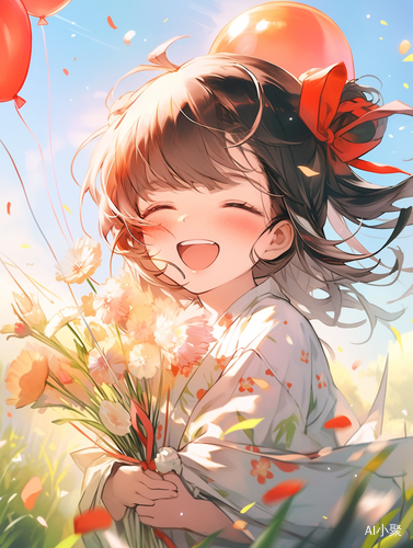 Happy Chinese Girl Blowing Dandelions under Sunshine