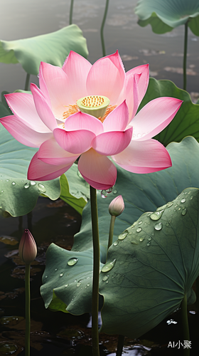 Eastern Zhou Dynasty-inspired Pink Lotus Flower with Water Drop