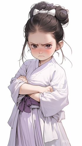 小女孩穿淡紫色汉服的古典精致全身图