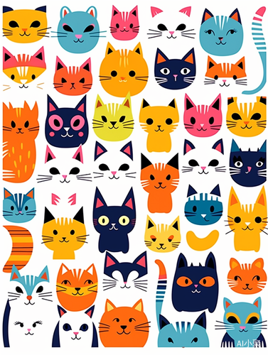 Colorful Stylized Cats: Vector Flat Colors