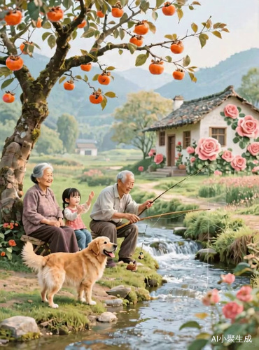 小溪在流，狗在摇尾巴