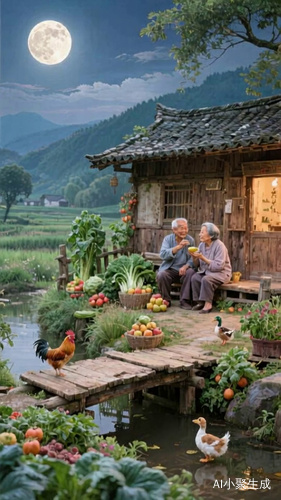 水流动，鸡走起来，树叶漂动