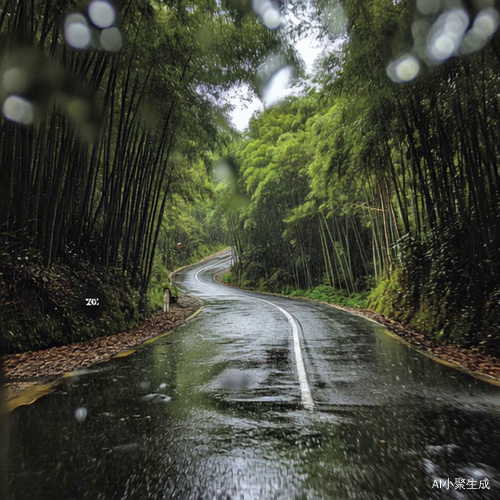 江南小镇小路竹子雨景