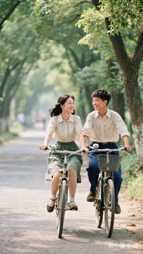 风景慢慢向后移动，自行车慢慢前行