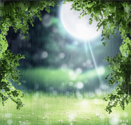 海浪涌风吹树叶摇动，大雨落下，地上水珠溅起
