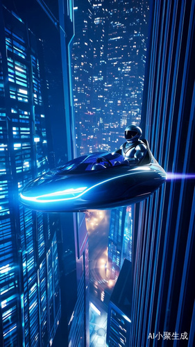 空中，驾驶空中汽车穿行楼宇