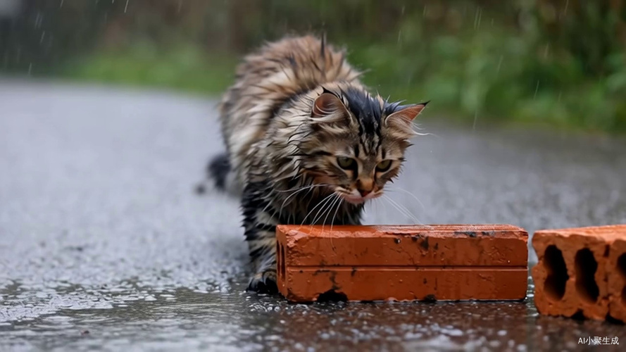 小猫在雨中努力搬砖的温馨故事