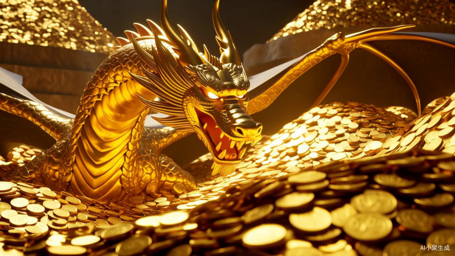 一头金色的龙，在金币中运动