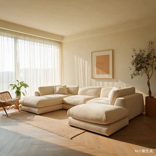 有舒服沙发的客厅，淡黄系温馨